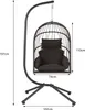 A diagram showing the dimensions of a hanging egg chair with a stand. Produktbild-Vorschau