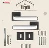 A product image showcasing door handles and their accessories, with text overlay describing the product. Produktbild-Vorschau
