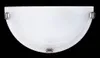 A white, semi-circular wall light fixture with silver accents, isolated on a black background. Produktbild-Vorschau