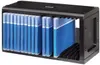 A black CD rack filled with blue-covered CDs. Anteprima dell’immagine prodotto
