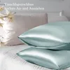 2er Set Satin Kissenbezug Grün 40x80 mit Haargummis Produktbild-Vorschau 3