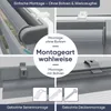 A collage of images showing different mounting options for a roller blind, including no-drill and drill options, with accompanying text and diagrams. Produktbild-Vorschau