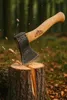 An axe is embedded in a tree stump in a forest setting, with wood chips flying. Anteprima dell’immagine prodotto