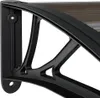 A close-up view of a black door awning bracket and part of the polycarbonate roof. Náhled obrázku produktu
