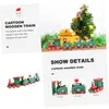 A collage of images showcasing a wooden Christmas train decoration, including a main image with a Christmas tree and gifts, and detail shots of individual train cars. Náhled obrázku produktu
