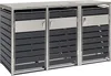 A three-unit trash bin enclosure with a slatted design and metal accents. Produktbild-Vorschau