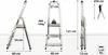 Multiple views of a foldable aluminum stepladder with dimensions and weight capacity indicated. Anteprima dell’immagine prodotto