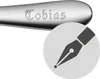 A close-up view of an engraved name on a metallic object, with a magnified view of a fountain pen nib. Produktbild-Vorschau
