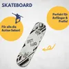 A skateboard is shown with marketing text and graphics. Produktbild-Vorschau