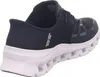 A side view of a black Skechers slip-on shoe with a white sole. Voir les images du produit