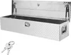 A silver diamond plate truck tool box with the lid open, shown on a white background. Two keys are in the foreground. Náhled obrázku produktu