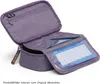 An open purple pencil case with a clear plastic insert showing a grid for writing names and schedules. Produktbild-Vorschau