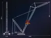 Blueprint-style illustration of a large crawler crane with dimensions indicated. Produktbild-Vorschau