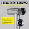 A close-up marketing image of a silver hair dryer with digital temperature displays. Produktbild-Vorschau
