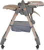 A side view of a beige and gray baby high chair against a white background. Produktbild-Vorschau