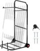 A black metal chair cart loaded with folded chairs, shown against a white background. Accessories like straps and wrenches are displayed to the right. Anteprima dell’immagine prodotto