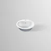 A white oval sink with a gray base is shown from a top-down perspective against a light gray background. Produktbild-Vorschau
