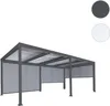 A gray metal pergola with a slatted roof and side curtains against a white background. Produktbild-Vorschau