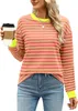 ASKSA Damen T-Shirt Rundhals Langarm Shirts Gestreift Basic Produktbild-Vorschau 1