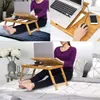 Collage of a person using a bamboo laptop table in different settings. Produktbild-Vorschau
