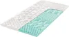 A cutaway view of a mattress topper showing its quilted fabric cover and textured foam core. Produktbild-Vorschau