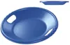 A blue plastic sled shaped like a UFO, shown from a diagonal angle with a smaller side view above. Anteprima dell’immagine prodotto