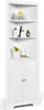A white corner cabinet with slatted doors and open shelves. Produktbild-Vorschau