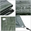 A collage of four close-up images showing details of a green tarp, including its folded layers, water droplets on its surface, and grommets. Podgląd zdjęcia produktu