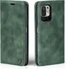 A green flip cover phone case for a Xiaomi Redmi Note 10 5G is shown from two angles. Produktbild-Vorschau