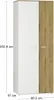 A tall, narrow cabinet with two doors, one white and one wood-grain textured, shown against a white background with dimensions indicated. Náhled obrázku produktu