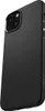 A black iPhone case with a textured pattern is shown from a diagonal angle. Produktbild-Vorschau