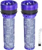 Two purple and white vacuum cleaner filters and a small white cleaning brush on a white background. Produktbild-Vorschau