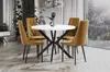 A dining room setting with a round white table and four yellow chairs. Náhled obrázku produktu