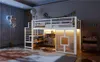 Hochbett 90x200cm mit Treppe Stauraum LED Weiß Einzelbett Produktbild-Vorschau 12