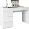 A white desk with drawers and a laptop on top, with a bust sculpture to the left. Produktbild-Vorschau