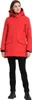 A woman is standing and modeling a red parka jacket and black pants. Produktbild-Vorschau