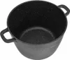 A top-down view of a black speckled pot with two handles. Voir les images du produit