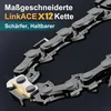 A close-up, angled view of a metal chainsaw chain against a dark background. Podgląd zdjęcia produktu