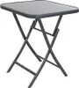 A folding bistro table with a dark gray metal frame and a gray glass top, shown against a white background. Produktbild-Vorschau