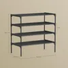 A diagram of a black, four-tiered shoe rack with dimensions indicated. Náhled obrázku produktu
