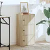 A wooden cabinet with three doors is shown next to a desk and a plant. Podgląd zdjęcia produktu