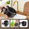 A collage of images showing how to clean an air fryer basket, with a main image of someone rinsing the basket under a faucet. Produktbild-Vorschau