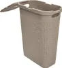A tall, rectangular laundry basket with a woven texture and a lid that is partially open. Podgląd zdjęcia produktu