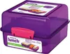 A purple Sistema lunch cube with a pink latch, shown from a diagonal angle. Podgląd zdjęcia produktu