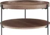 A two-tiered round coffee table with a wood-grain finish and black metal legs, presented against a white background. Produktbild-Vorschau