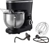A black stand mixer with a stainless steel bowl and attachments. Náhľad obrázku produktu