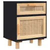 Nachttisch Schwarz Massivholz Kiefer und Natur-Rattan Produktbild-Vorschau 1