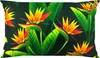 A close-up view of a pillow with a Strelitzia flower pattern. Produktbild-Vorschau