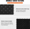 Close-up images of black interlocking floor tiles, highlighting their double-sided texture and bottom grid pattern. Podgląd zdjęcia produktu