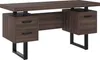 A modern, dark wood desk with black metal legs and two drawer units. Podgląd zdjęcia produktu